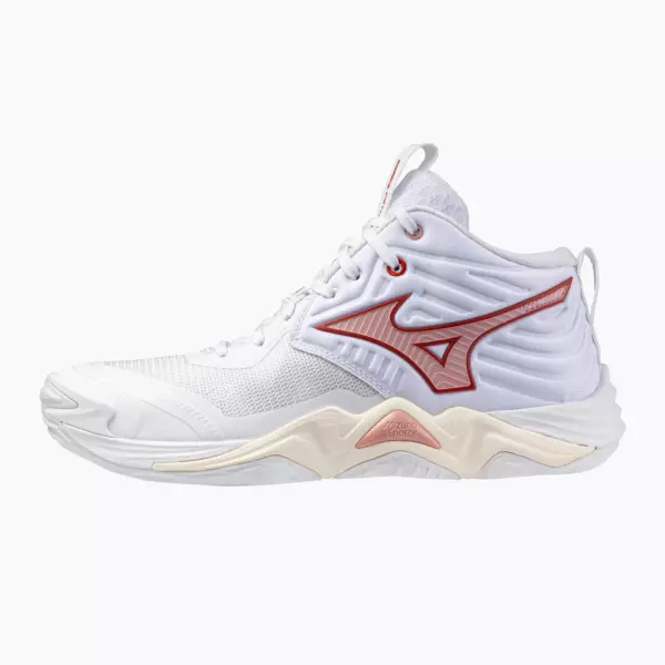 Женские Кроссовки волейбольные Mizuno Wave Momentum Elite Mid white/rose elegance/lava falls