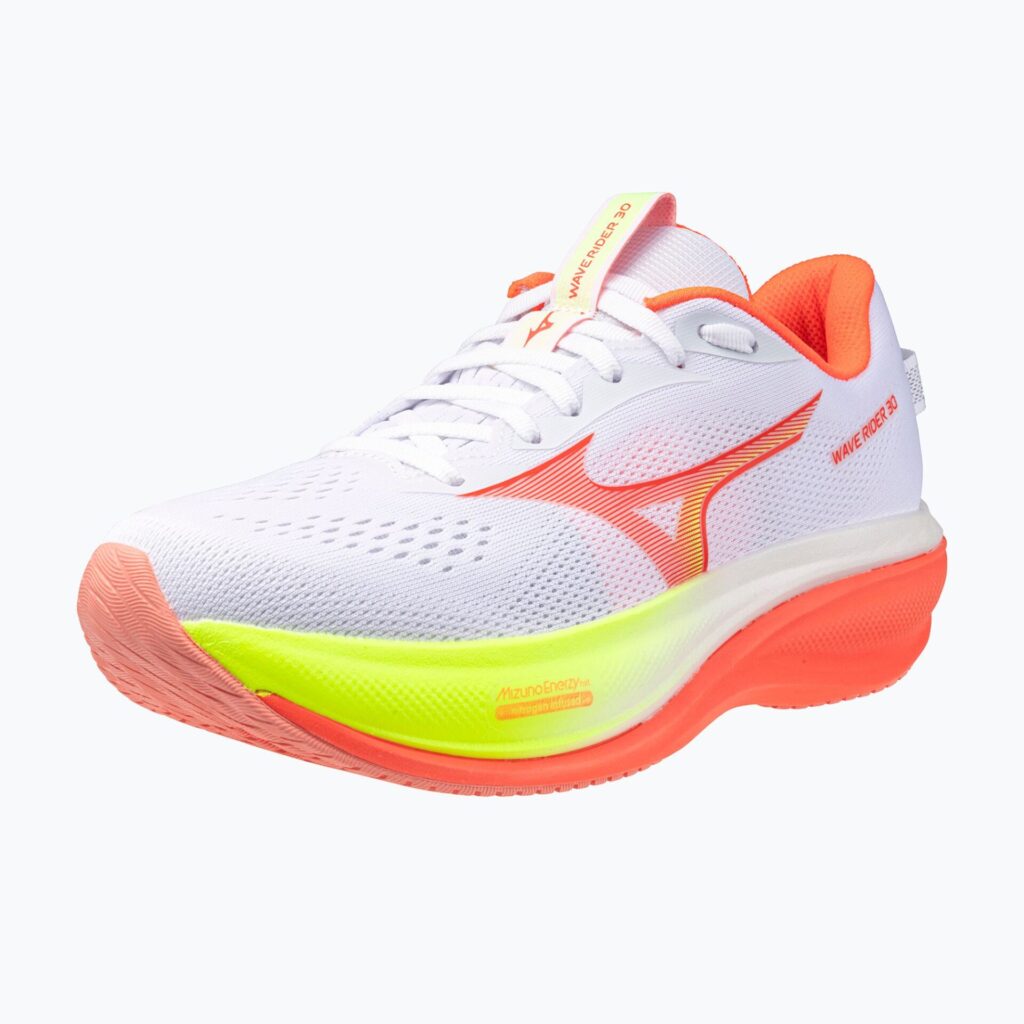 Женские кроссовки для бега Mizuno Wave Rider 30 white/flamingo coral/lime pulp
