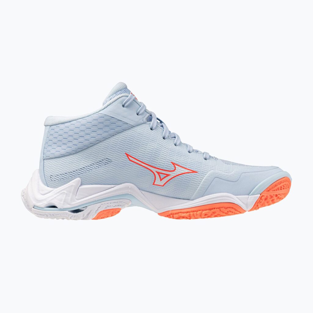 Женские волейбольные кроссовки Mizuno Wave Lightning Elite Mid blue finch/whitelava orange