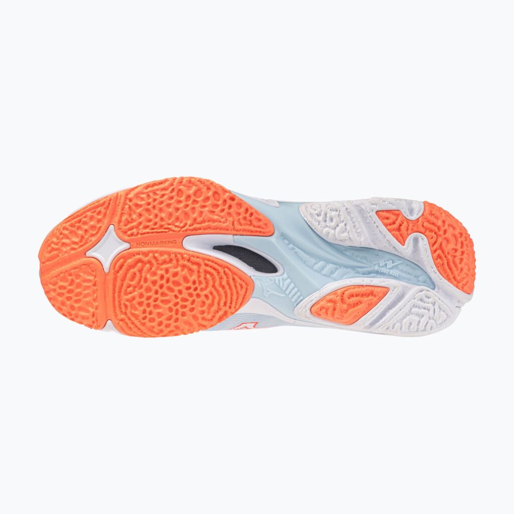 Женские волейбольные кроссовки Mizuno Wave Lightning Elite Mid blue finch/whitelava orange