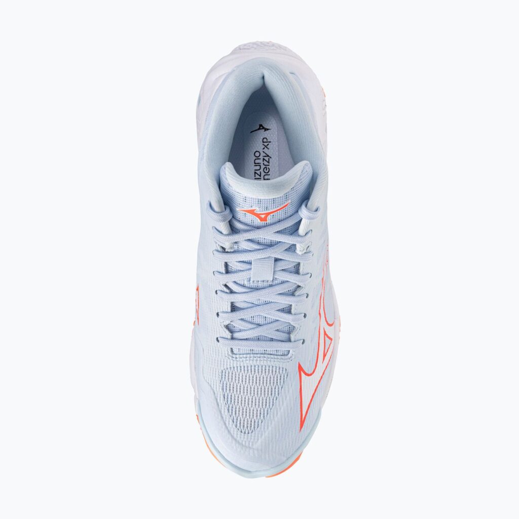Женские волейбольные кроссовки Mizuno Wave Lightning Elite Mid blue finch/whitelava orange