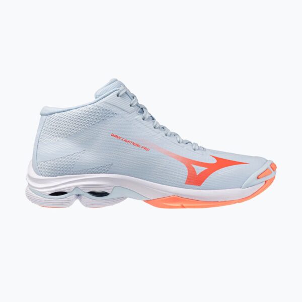 Женские волейбольные кроссовки Mizuno Wave Lightning Pro Mid blue finch/lava orange/flamingo coral