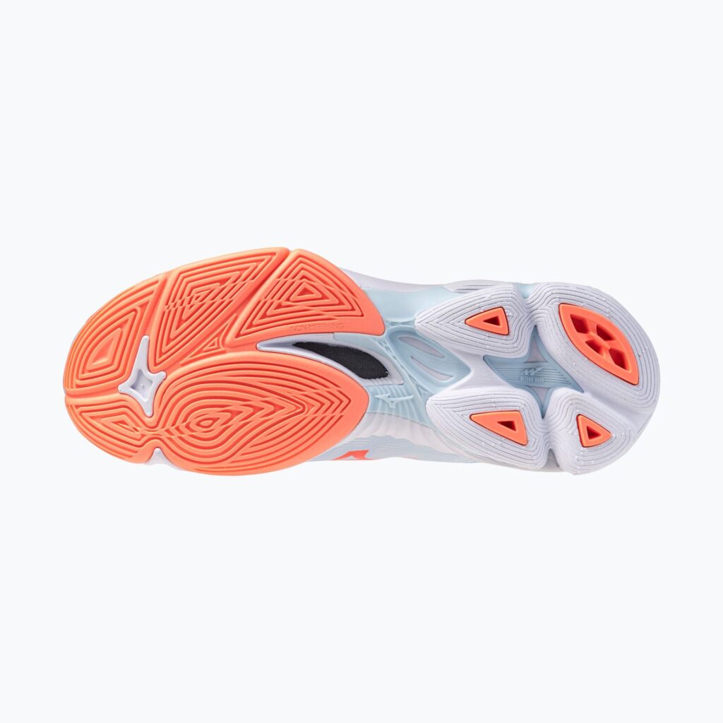 Женские волейбольные кроссовки Mizuno Wave Lightning Pro Mid blue finch/lava orange/flamingo coral