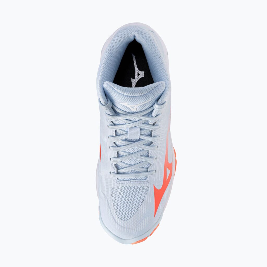 Женские волейбольные кроссовки Mizuno Wave Lightning Pro Mid blue finch/lava orange/flamingo coral