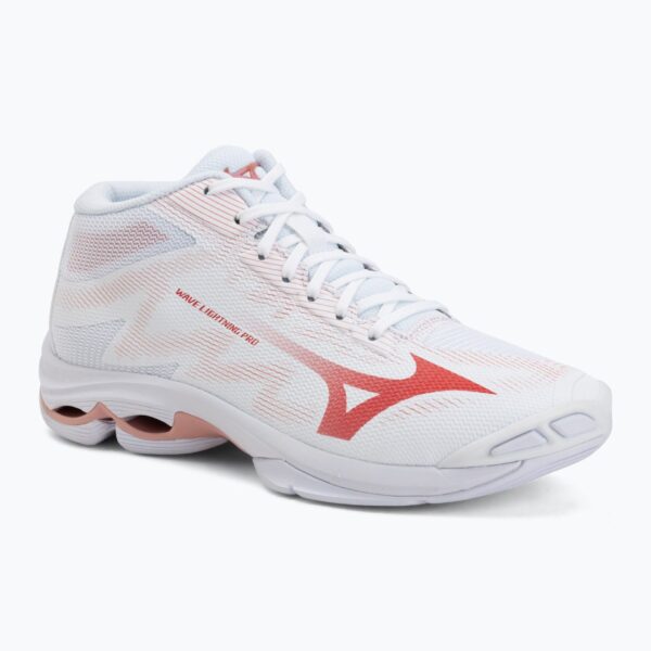 Женские волейбольные кроссовки Mizuno Wave Lightning Pro Mid white/rose elegance/lava falls