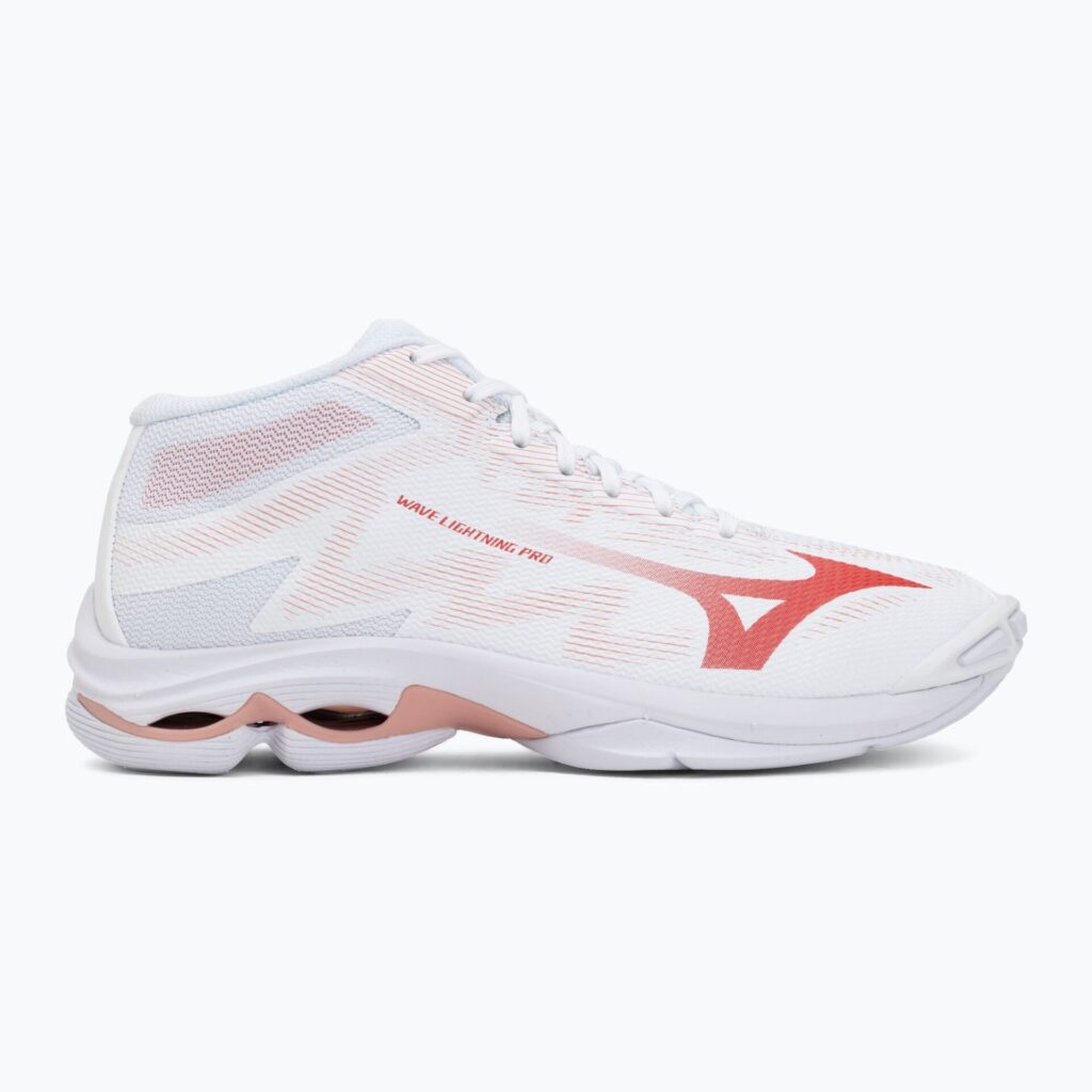 Женские волейбольные кроссовки Mizuno Wave Lightning Pro Mid white/rose elegance/lava falls