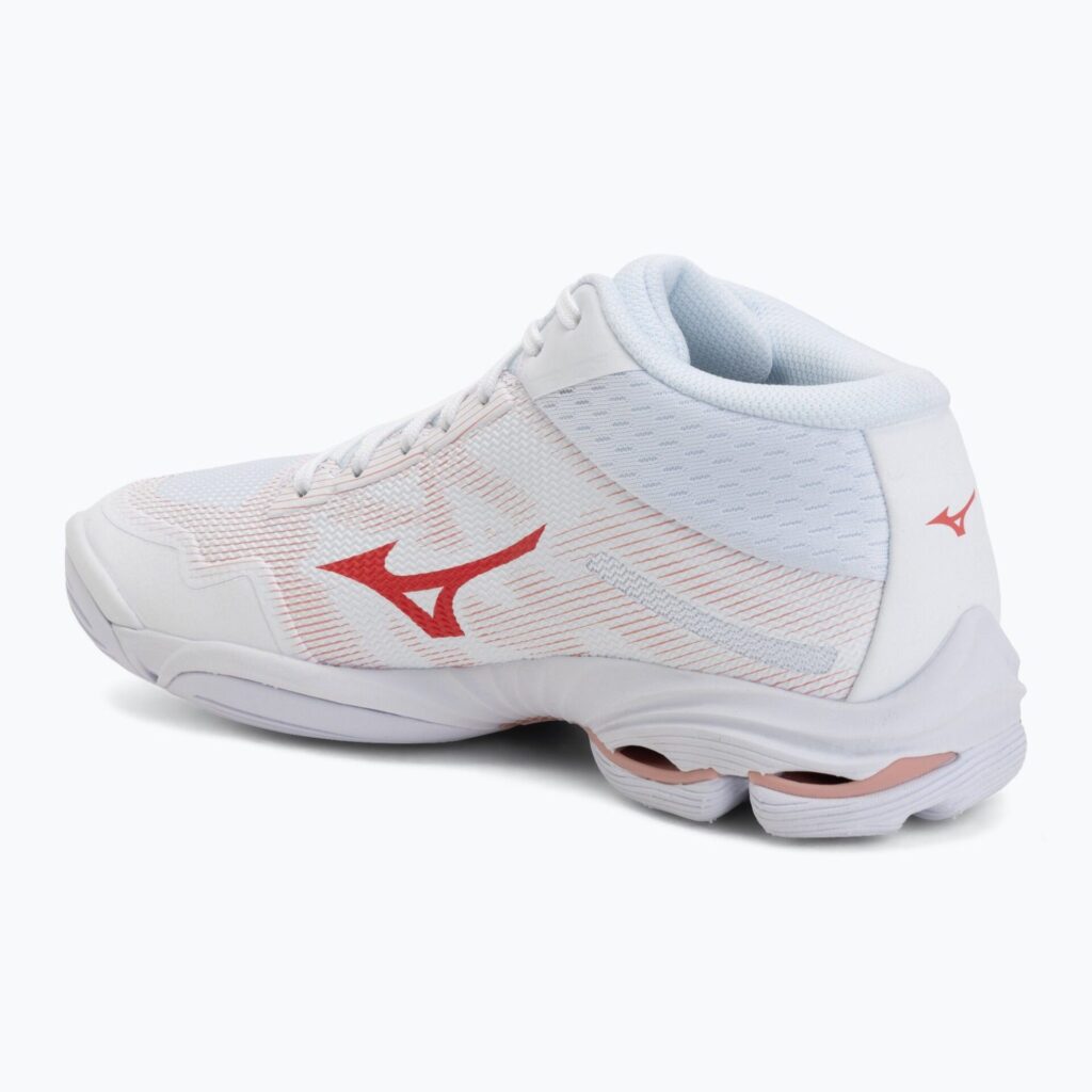 Женские волейбольные кроссовки Mizuno Wave Lightning Pro Mid white/rose elegance/lava falls