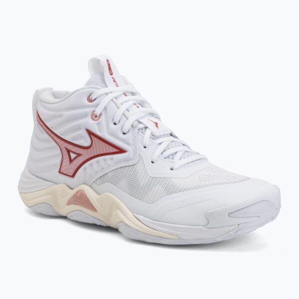 Женские волейбольные кроссовки Mizuno Wave Momentum Elite Mid white/rose elegance/lava falls