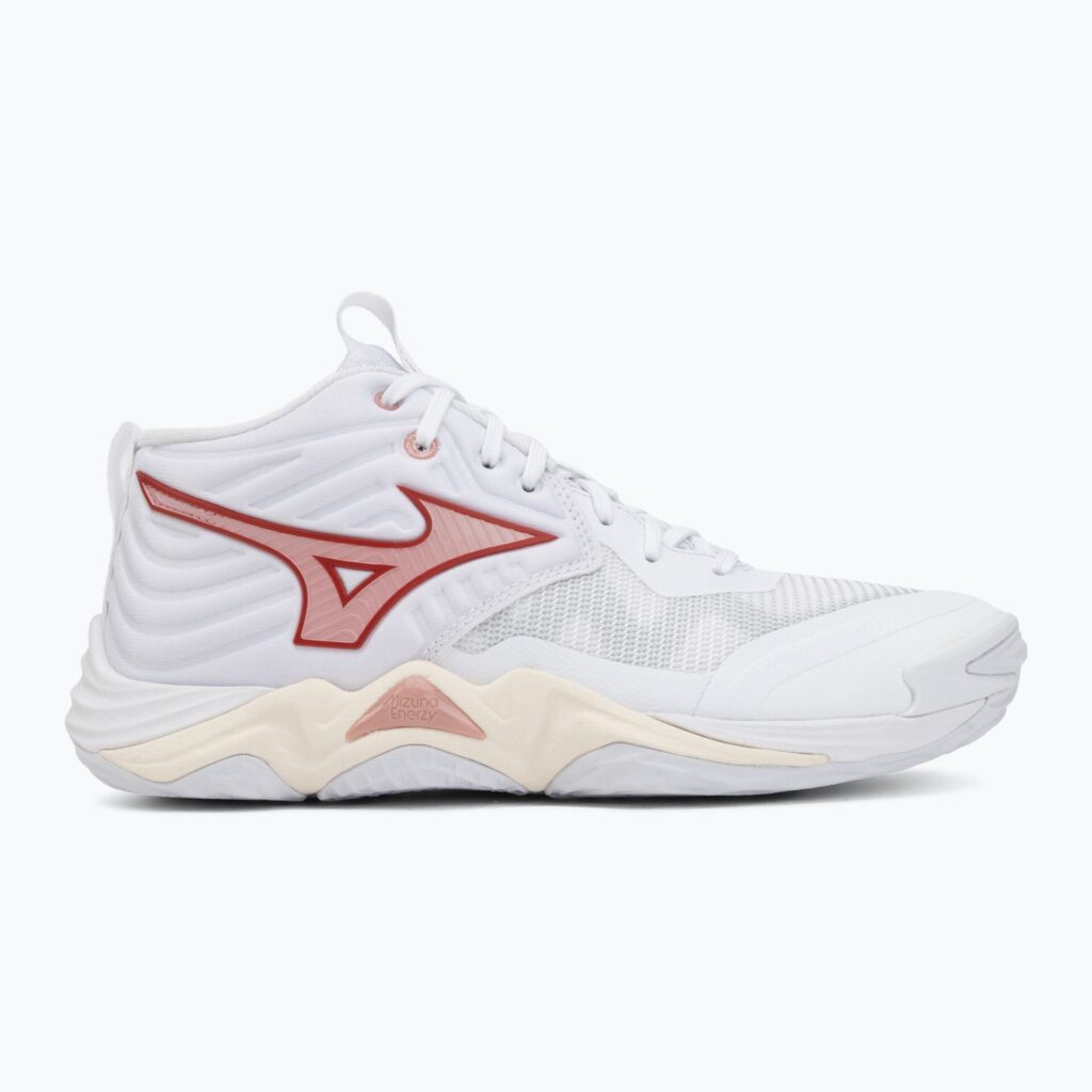 Женские волейбольные кроссовки Mizuno Wave Momentum Elite Mid white/rose elegance/lava falls