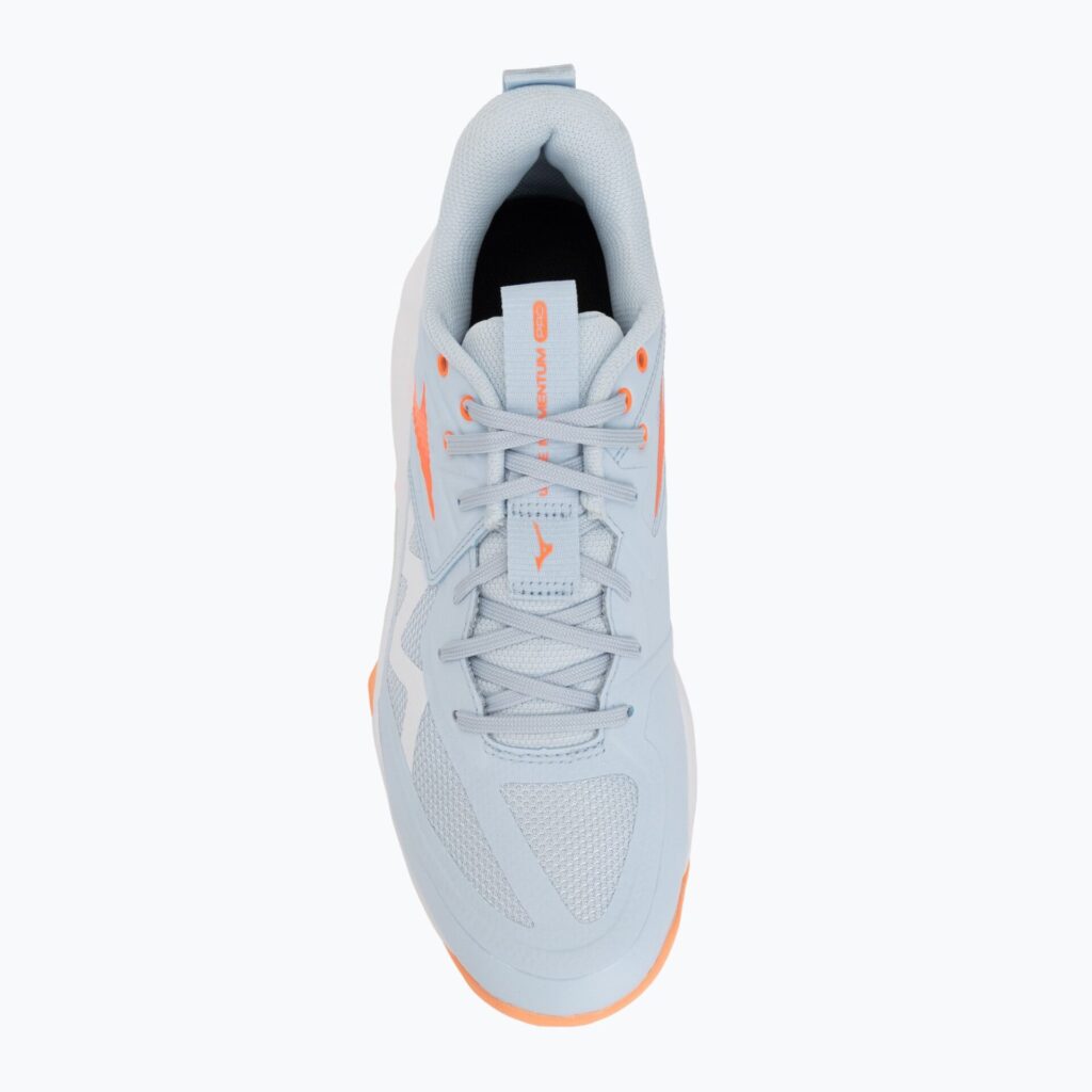 Женские волейбольные кроссовки Mizuno Wave Momentum Pro blue finch/lava orange/flamingo coral