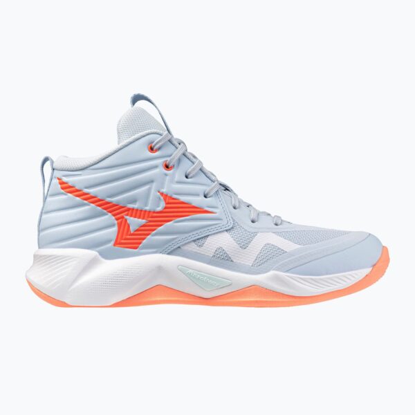 Женские волейбольные кроссовки Mizuno Wave Momentum Pro Mid blue finch/lava orange/flamingo coral