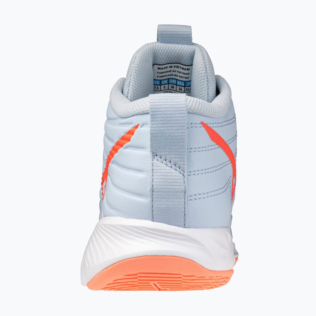 Женские волейбольные кроссовки Mizuno Wave Momentum Pro Mid blue finch/lava orange/flamingo coral