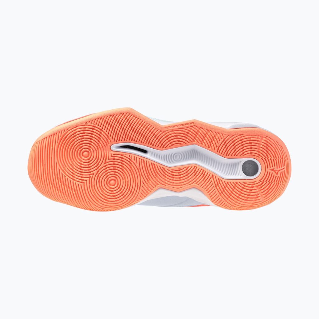Женские волейбольные кроссовки Mizuno Wave Momentum Pro Mid blue finch/lava orange/flamingo coral