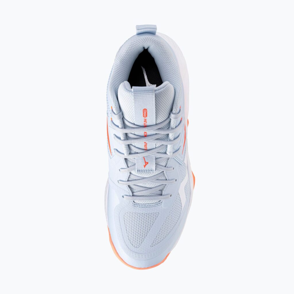Женские волейбольные кроссовки Mizuno Wave Momentum Pro Mid blue finch/lava orange/flamingo coral