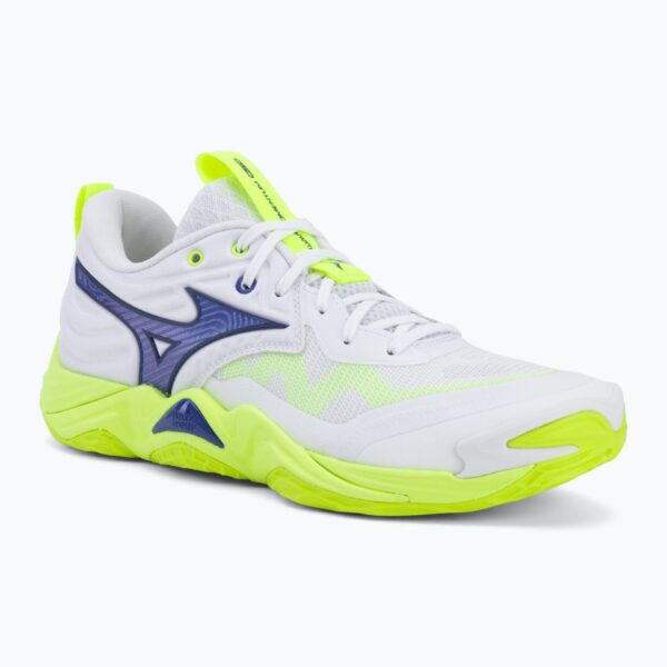 Волейбольные кроссовки Mizuno Wave Momentum Elite white/lightning yellow/dazzling blue