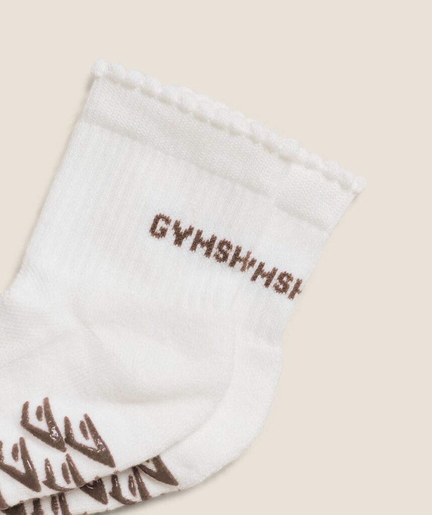 Gymshark Frill Pilates Midi Sock - Soft White/Soft Brown