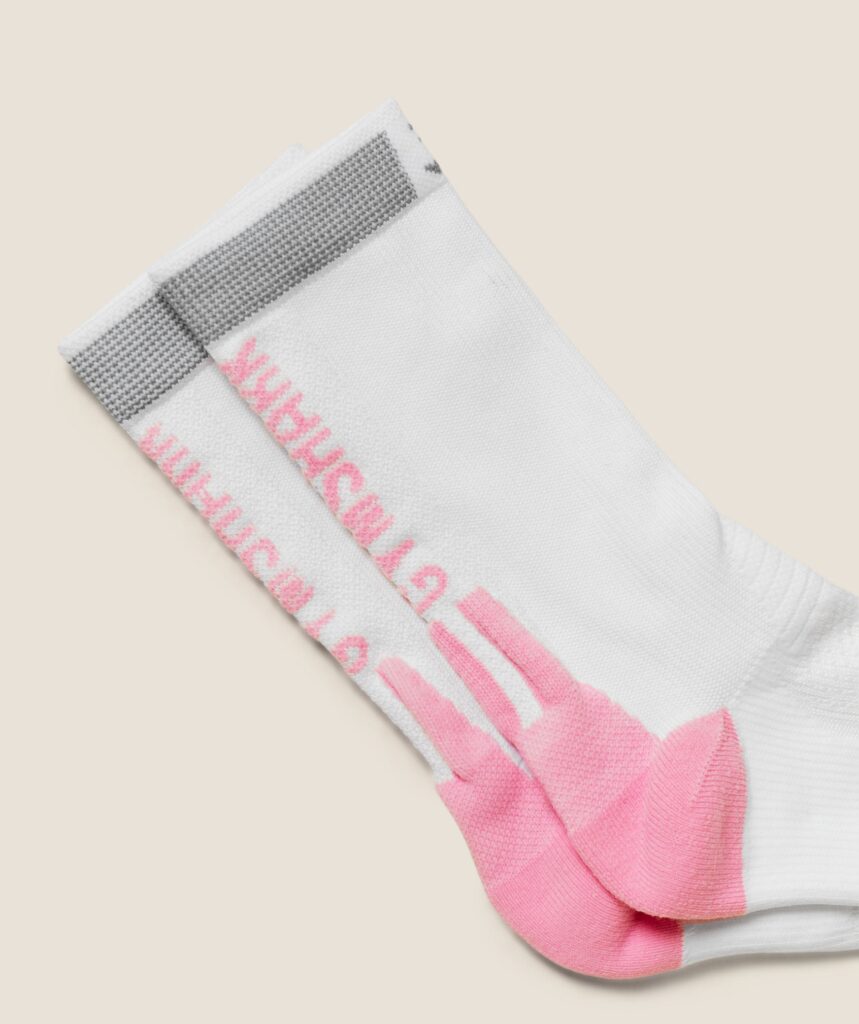 Gymshark Running Elite Crew Single Sock - White/Poise Pink