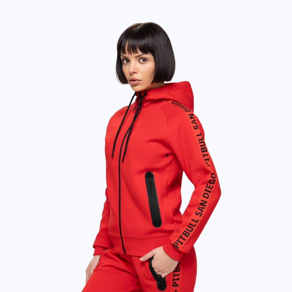 Толстовка женская Pitbull Explory Tape Hooded Zip fluo/red