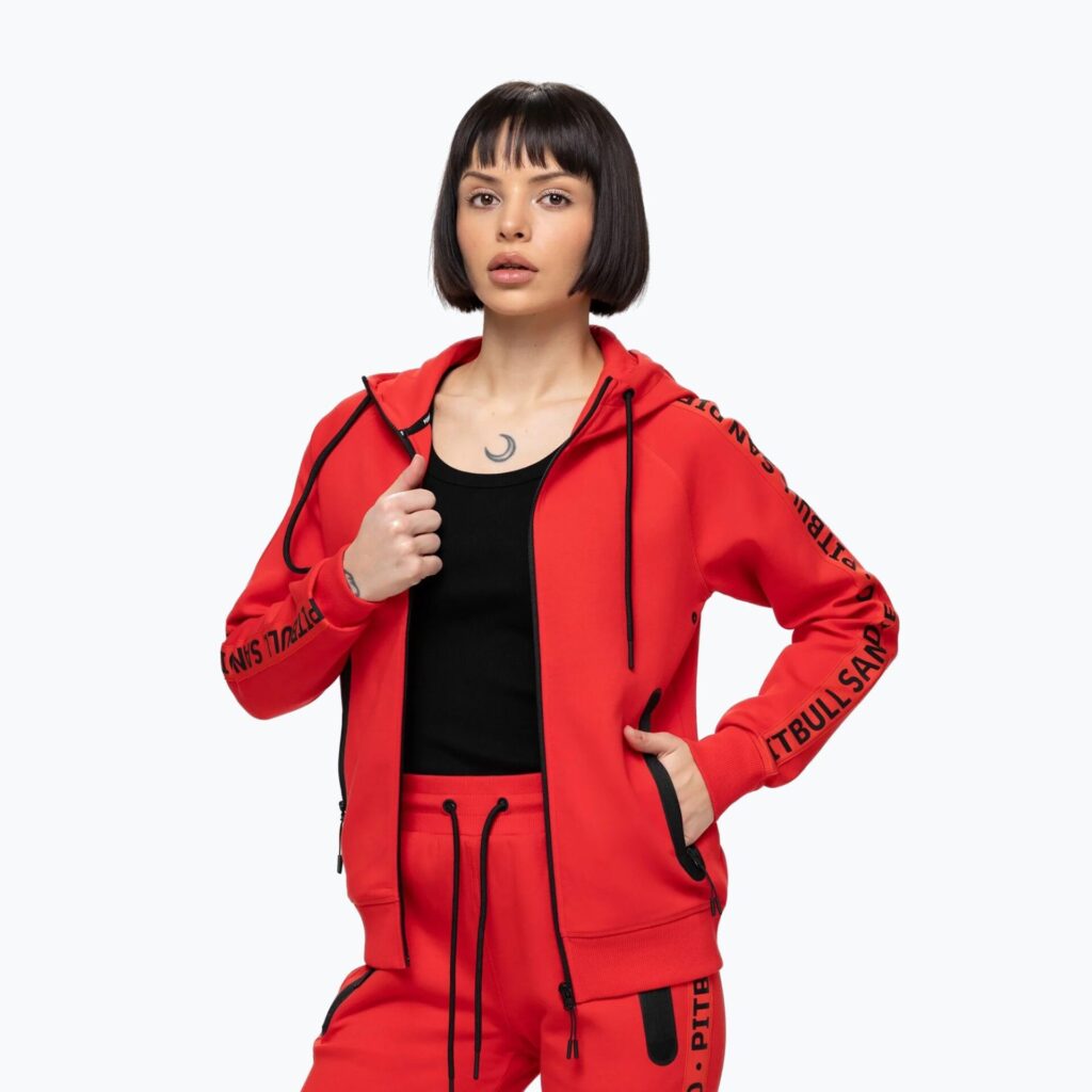 Толстовка женская Pitbull Explory Tape Hooded Zip fluo/red