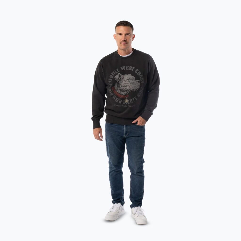 Толстовка мужская Pitbull Strenght & Respect Crewneck washed dark graphite