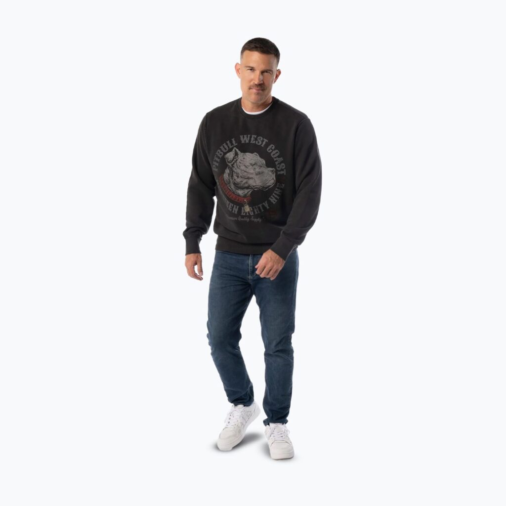Толстовка мужская Pitbull Strenght & Respect Crewneck washed dark graphite
