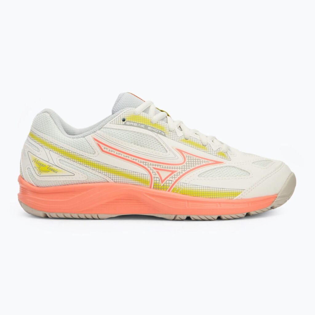 Женские Теннисные кроссовки Mizuno Break Shot 4 AC snow white/ neon flame/ ghost gray