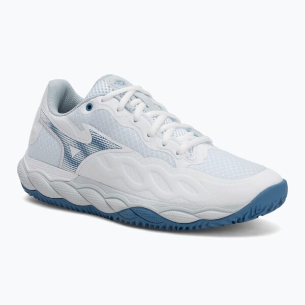 Женские теннисные кроссовки Mizuno Wave Enforce Court CC W white/ parisian blue/ plein air