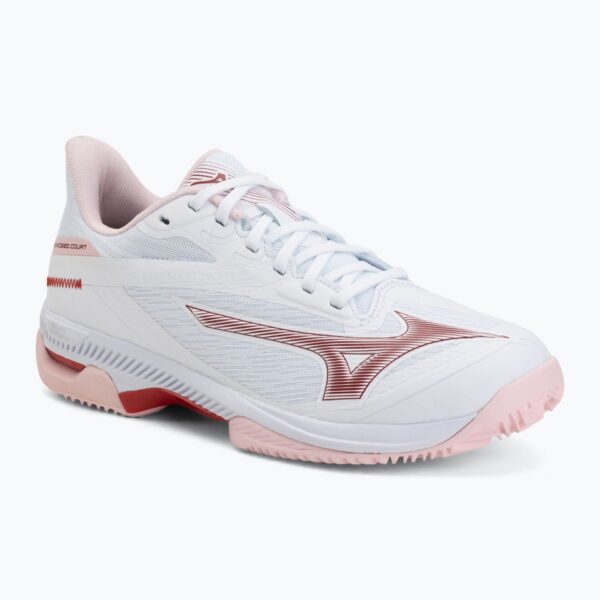 Женские теннисные кроссовки Mizuno Wave Exceed Court CC W white/pinkesque/barbados cherr