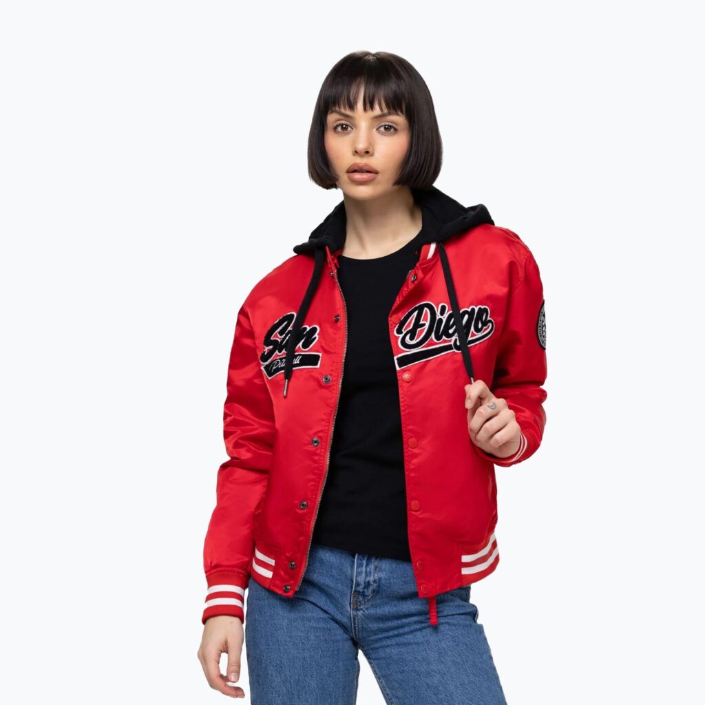 Куртка женская Pitbull Angela San Diego Hooded Varsity fluo/red