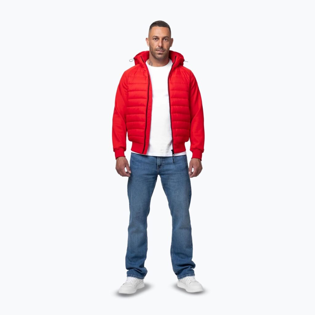 Куртка мужская Pitbull Palomar Padded Hooded Hybrid fluo/red