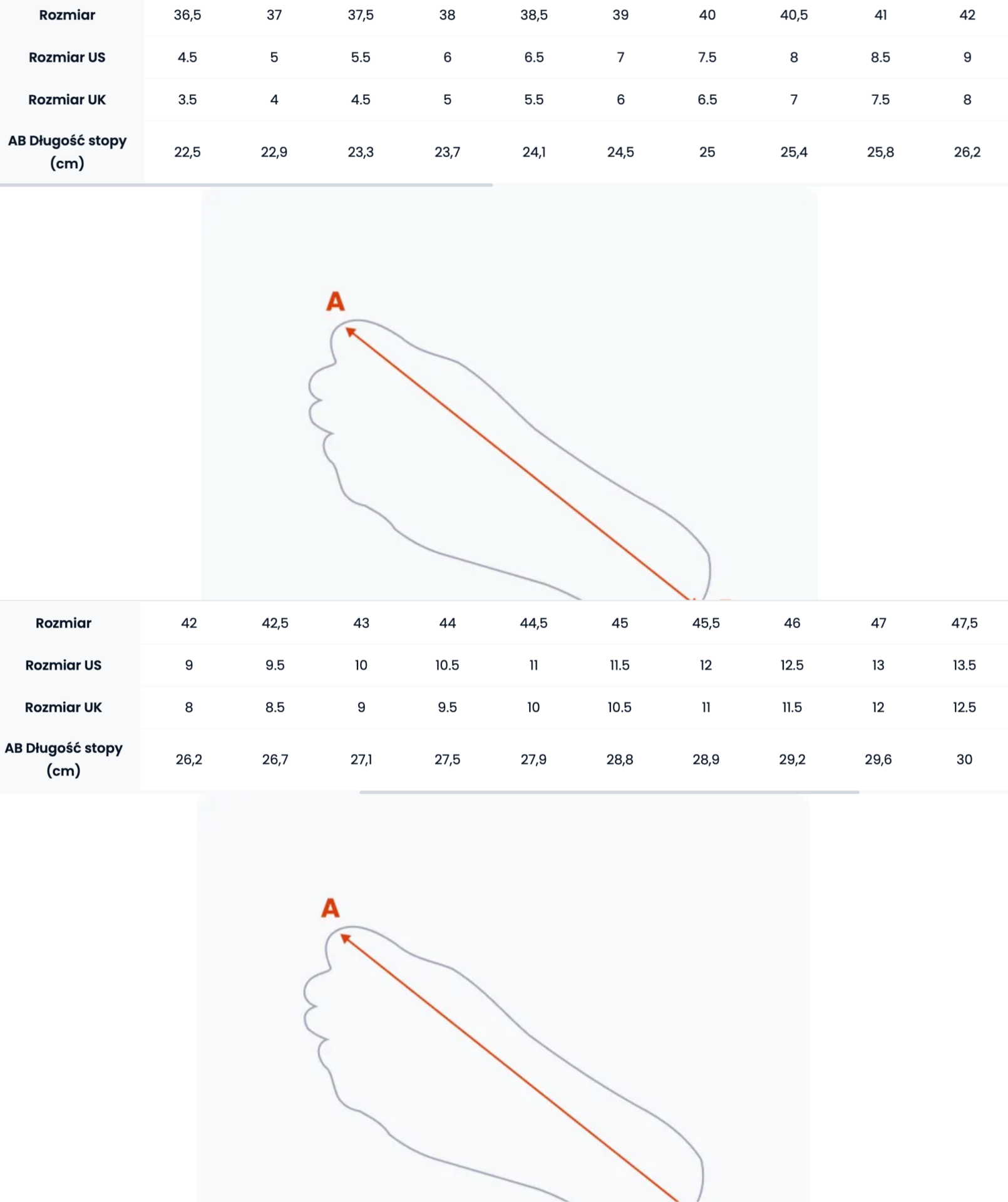 Таблица размеров